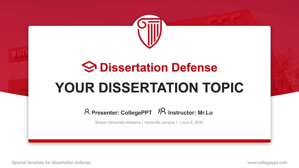 Strayer University-Alabama（Huntsville campus） Graduation Thesis Defense PPT Template16:9 ratio PPT effect preview image1