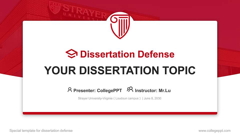 Strayer University-Virginia（Loudoun campus） Graduation Thesis Defense PPT Template16:9 ratio PPT effect preview image