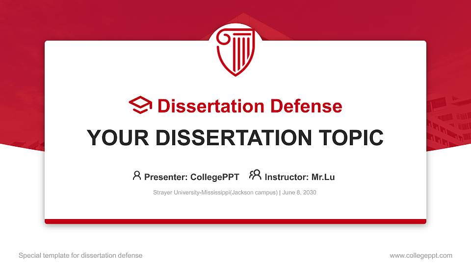 Strayer University-Mississippi(Jackson campus) Graduation Thesis Defense PPT Template16:9 ratio PPT effect preview image