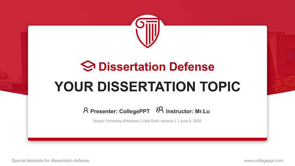 Strayer University-Arkansas（Little Rock campus） Graduation Thesis Defense PPT Template16:9 ratio PPT effect preview image