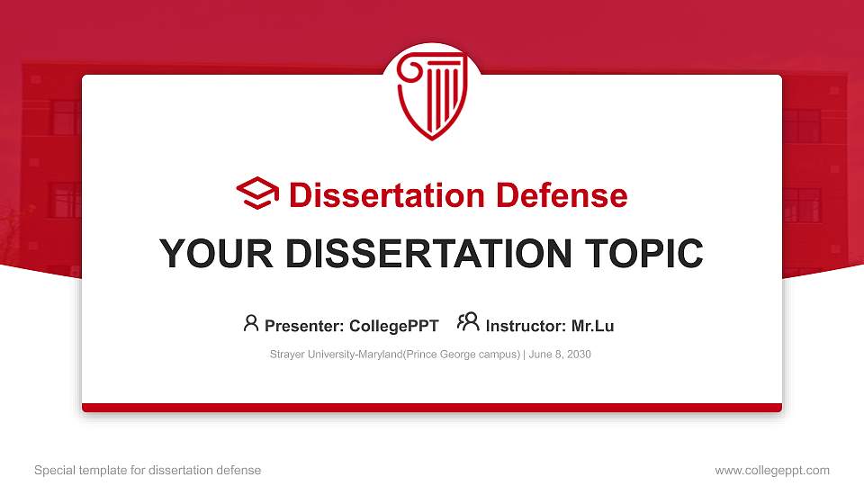 Strayer University-Maryland(Prince George campus) Graduation Thesis Defense PPT Template16:9 ratio PPT effect preview image