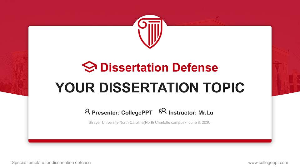 Strayer University-North Carolina(North Charlotte campus) Graduation Thesis Defense PPT Template16:9 ratio PPT effect preview image