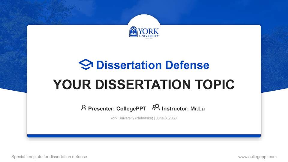 York University (Nebraska) Graduation Thesis Defense PPT Template16:9 ratio PPT effect preview image