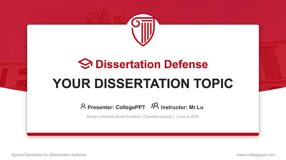 Strayer University-South Carolina(Columbia campus) Graduation Thesis Defense PPT Template16:9 ratio PPT effect preview image