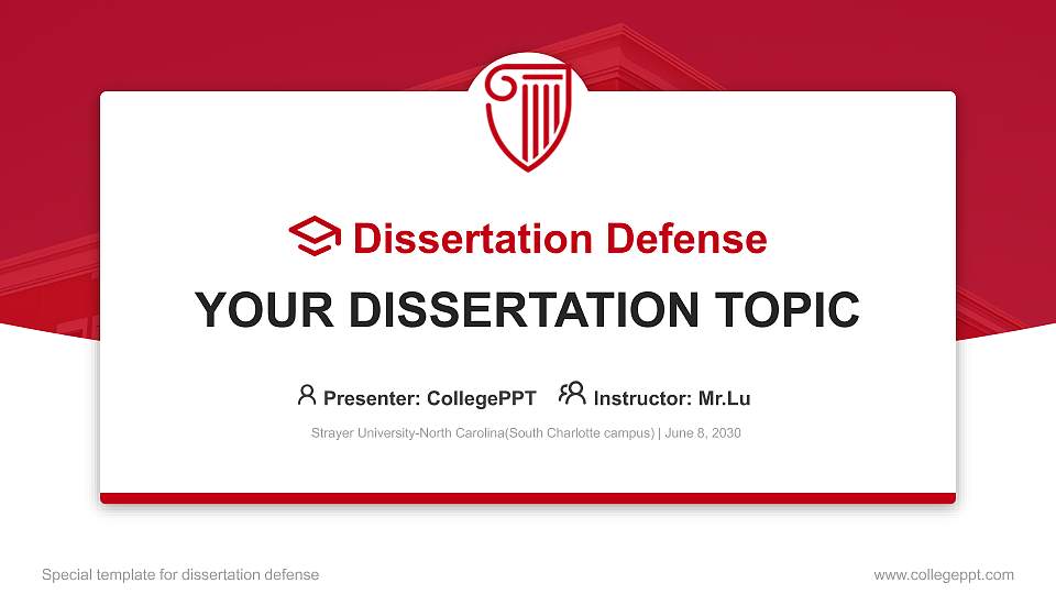 Strayer University-North Carolina(South Charlotte campus) Graduation Thesis Defense PPT Template16:9 ratio PPT effect preview image
