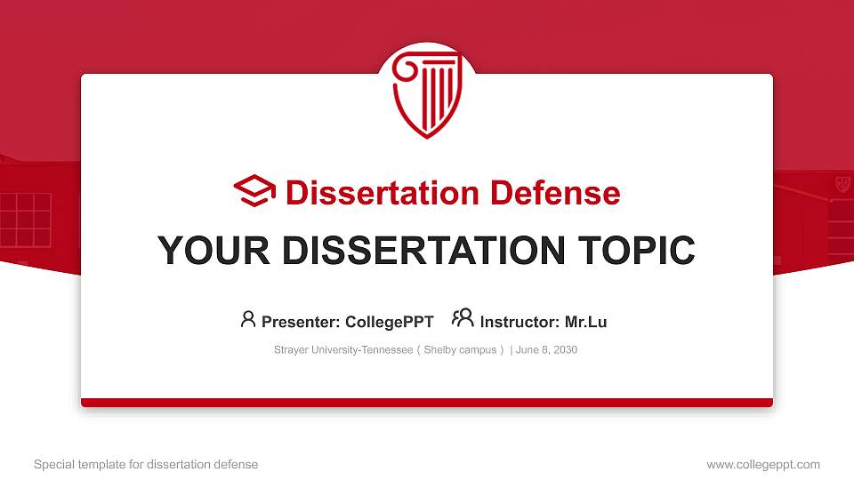 Strayer University-Tennessee（Shelby campus） Graduation Thesis Defense PPT Template16:9 ratio PPT effect preview image