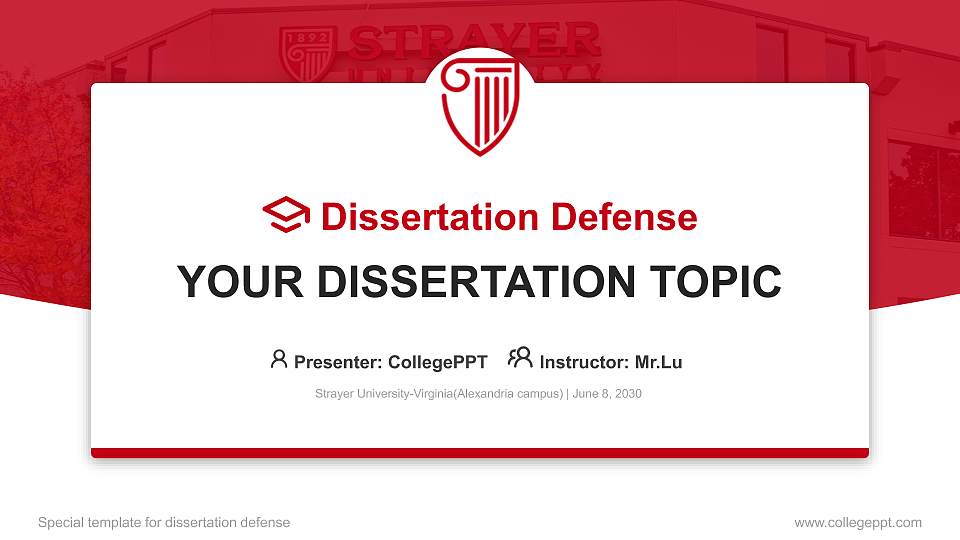 Strayer University-Virginia(Alexandria campus) Graduation Thesis Defense PPT Template16:9 ratio PPT effect preview image