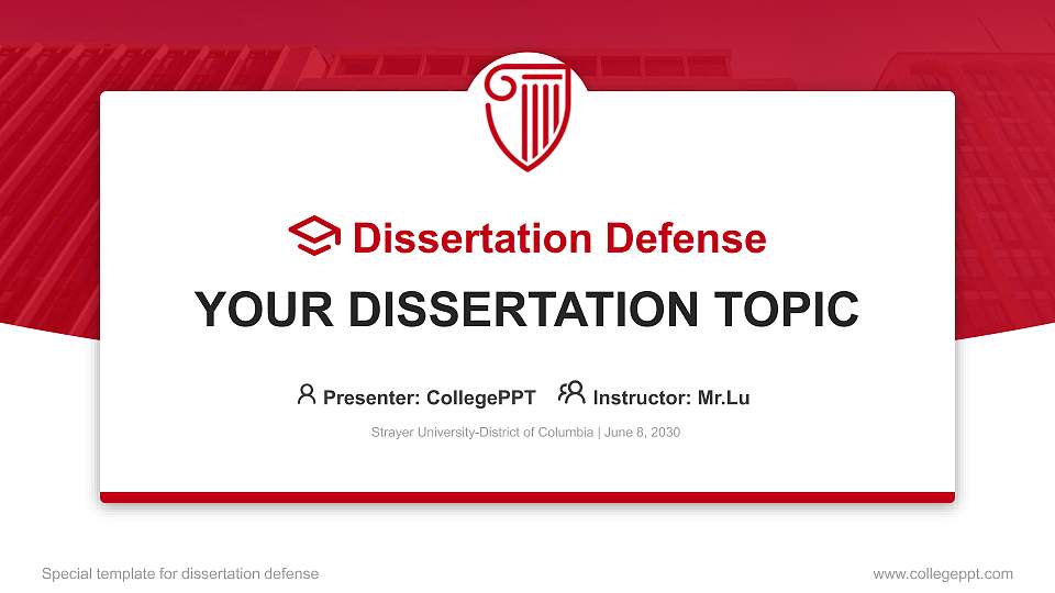 Strayer University-District of Columbia Graduation Thesis Defense PPT Template16:9 ratio PPT effect preview image