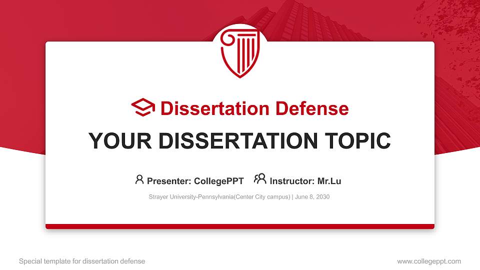 Strayer University-Pennsylvania(Center City campus) Graduation Thesis Defense PPT Template16:9 ratio PPT effect preview image