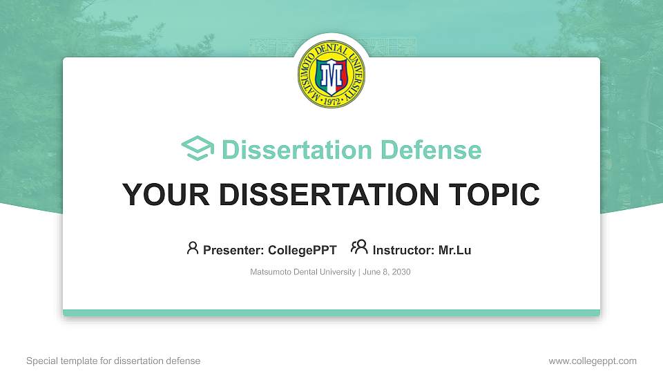 Matsumoto Dental University Graduation Thesis Defense PPT Template16:9 ratio PPT effect preview image