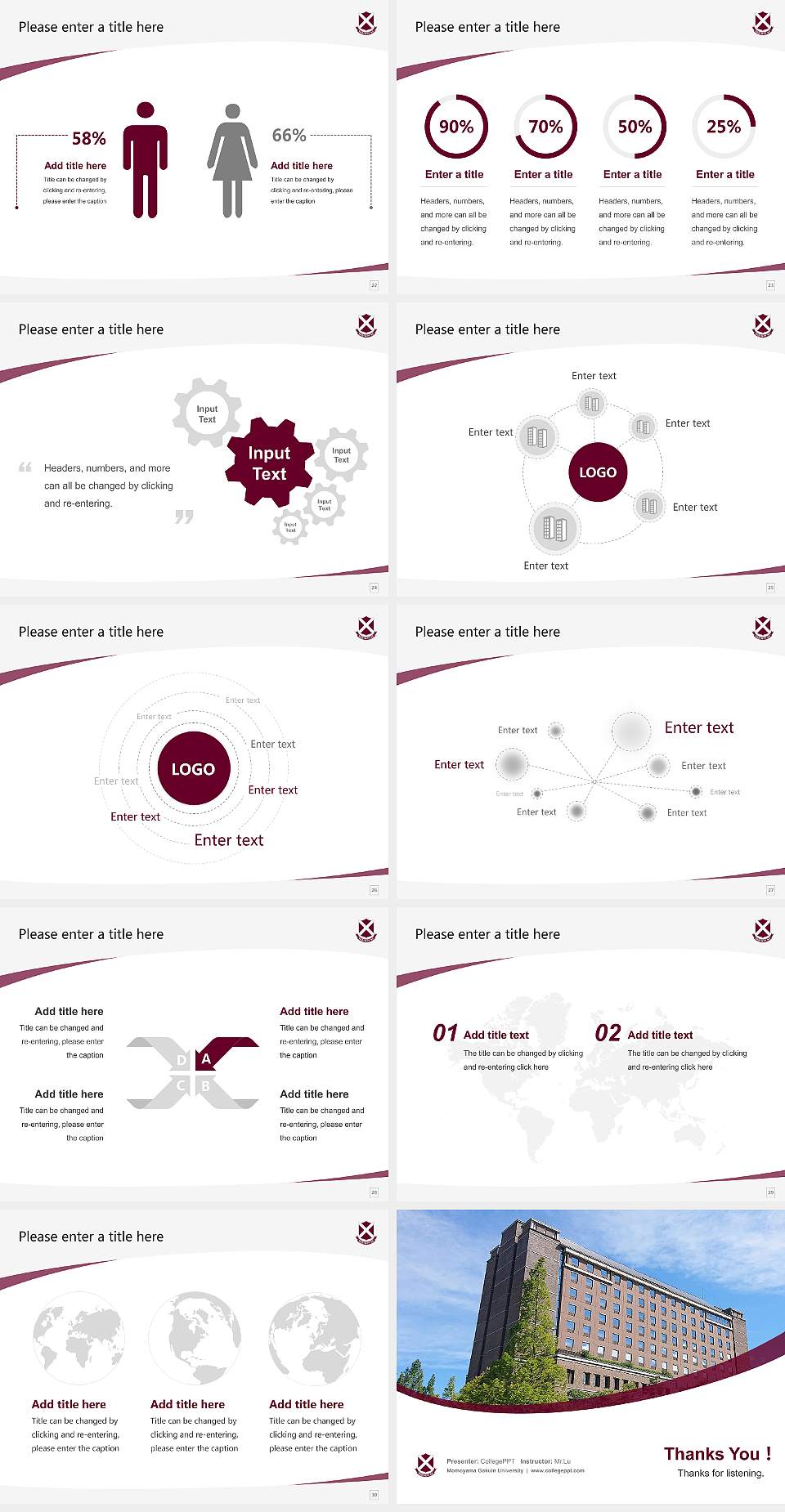 Momoyama Gakuin University Course/Courseware Creation PPT Template4:3 ratio PPT effect preview image4