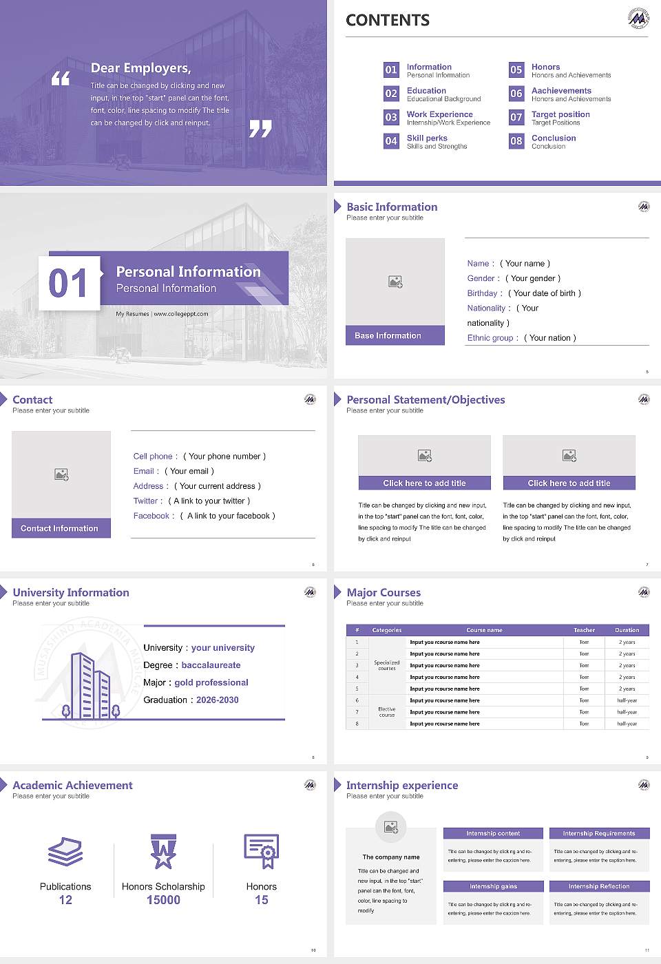 Musashino Academia Musicae Resume PPT Template16:9 ratio PPT effect preview image2
