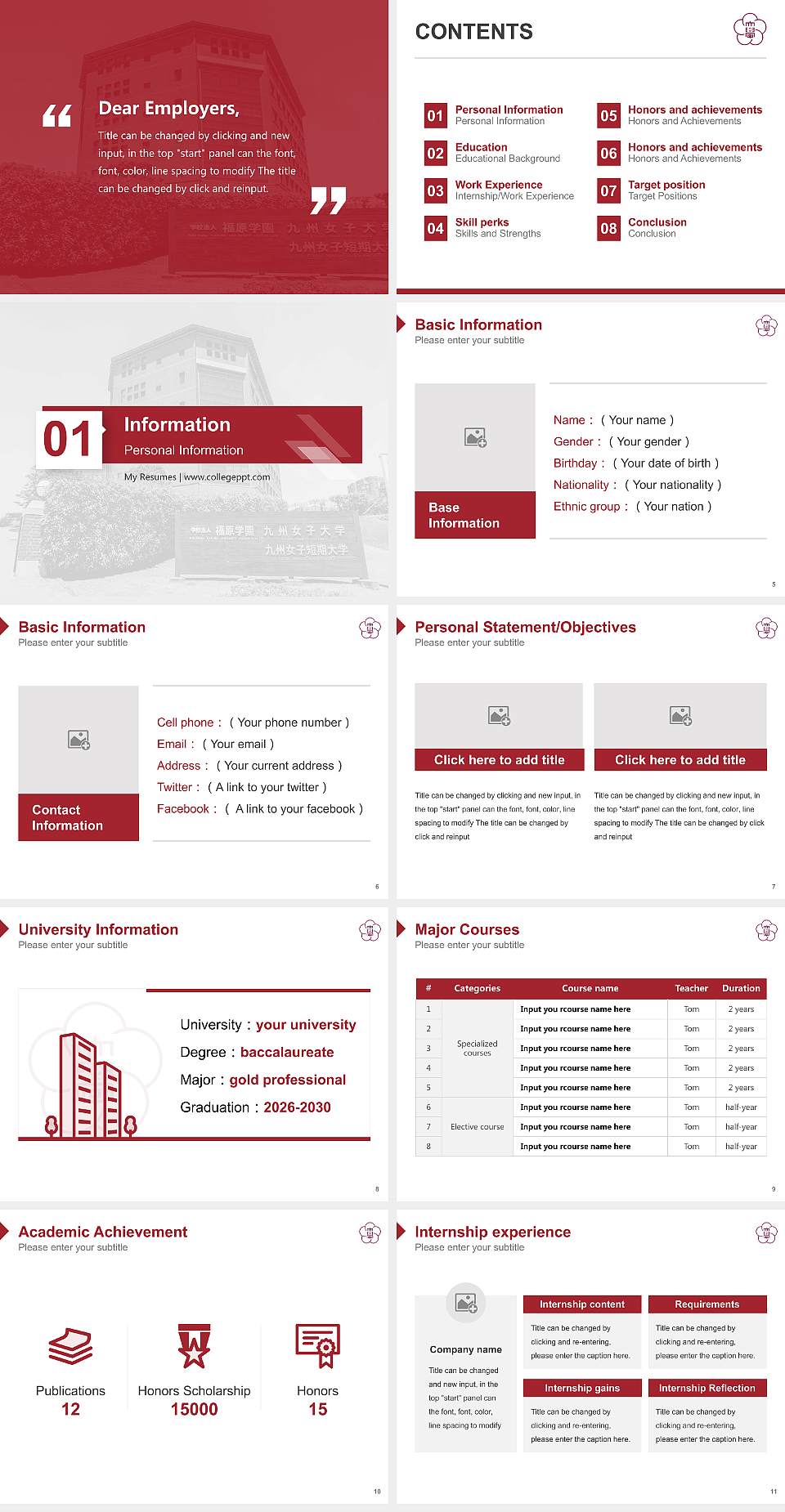 Kyushu Women’s University Resume PPT Template4:3 ratio PPT effect preview image2