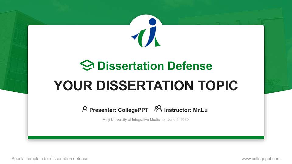 Meiji University of Integrative Medicine Graduation Thesis Defense PPT Template16:9 ratio PPT effect preview image