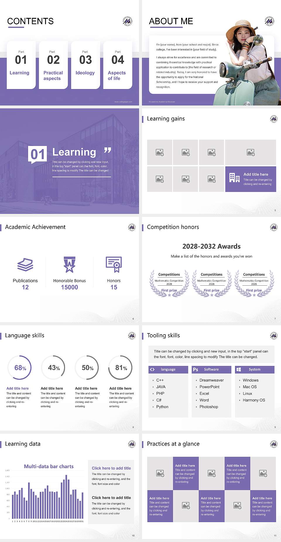 Musashino Academia Musicae National Scholarship Defense PPT Template4:3 ratio PPT effect preview image2