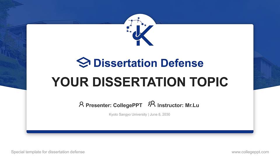 Kyoto Sangyo University Graduation Thesis Defense PPT Template16:9 ratio PPT effect preview image