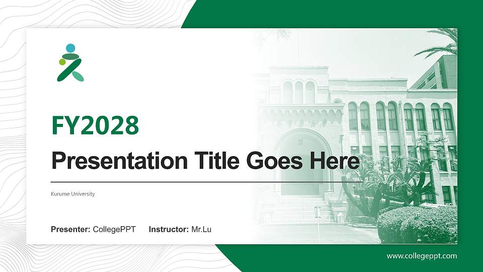 Kurume University Academic Presentation/Research Findings Report PPT Template16:9 ratio PPT effect preview image
