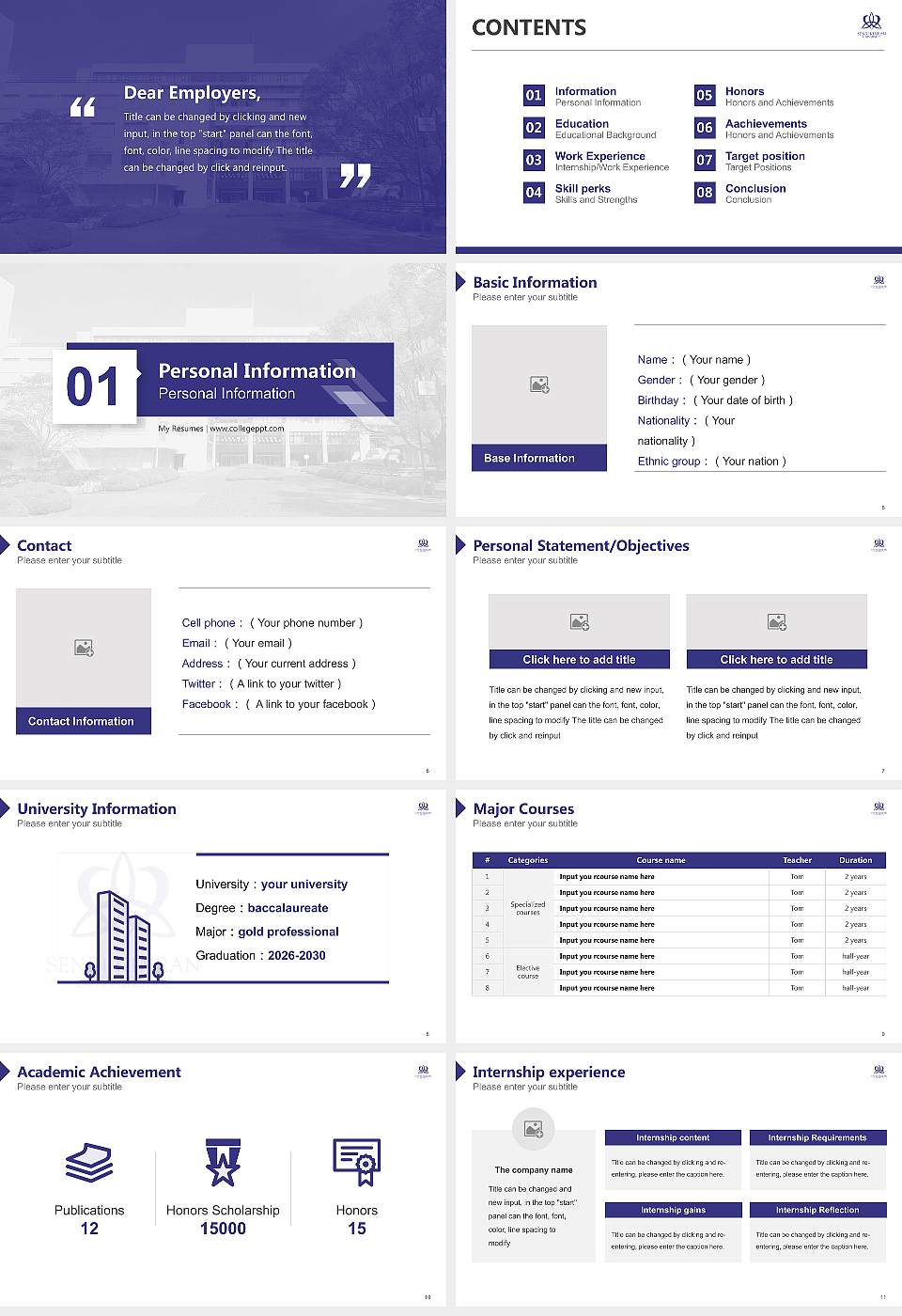 Senri Kinran University Resume PPT Template16:9 ratio PPT effect preview image2