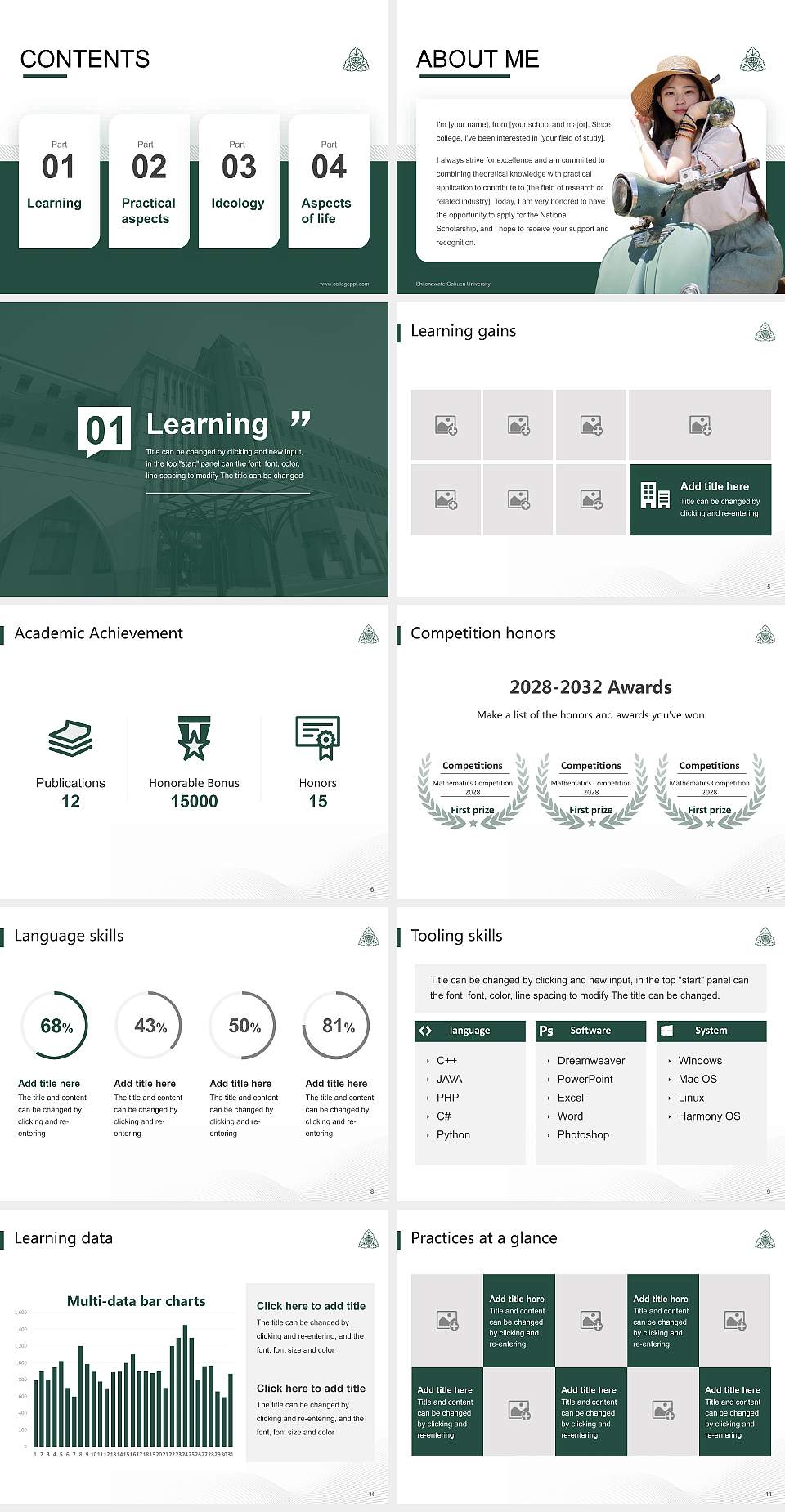 Shijonawate Gakuen University National Scholarship Defense PPT Template4:3 ratio PPT effect preview image2