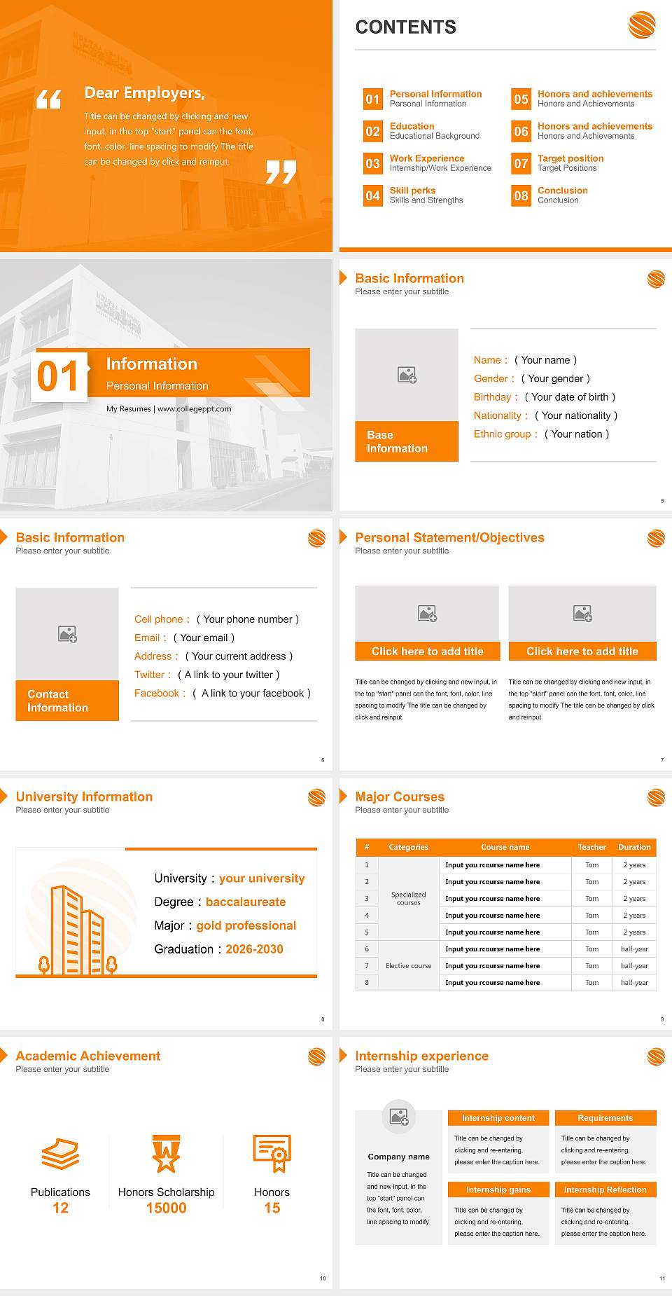 Sanyo-Onoda City University Resume PPT Template4:3 ratio PPT effect preview image2