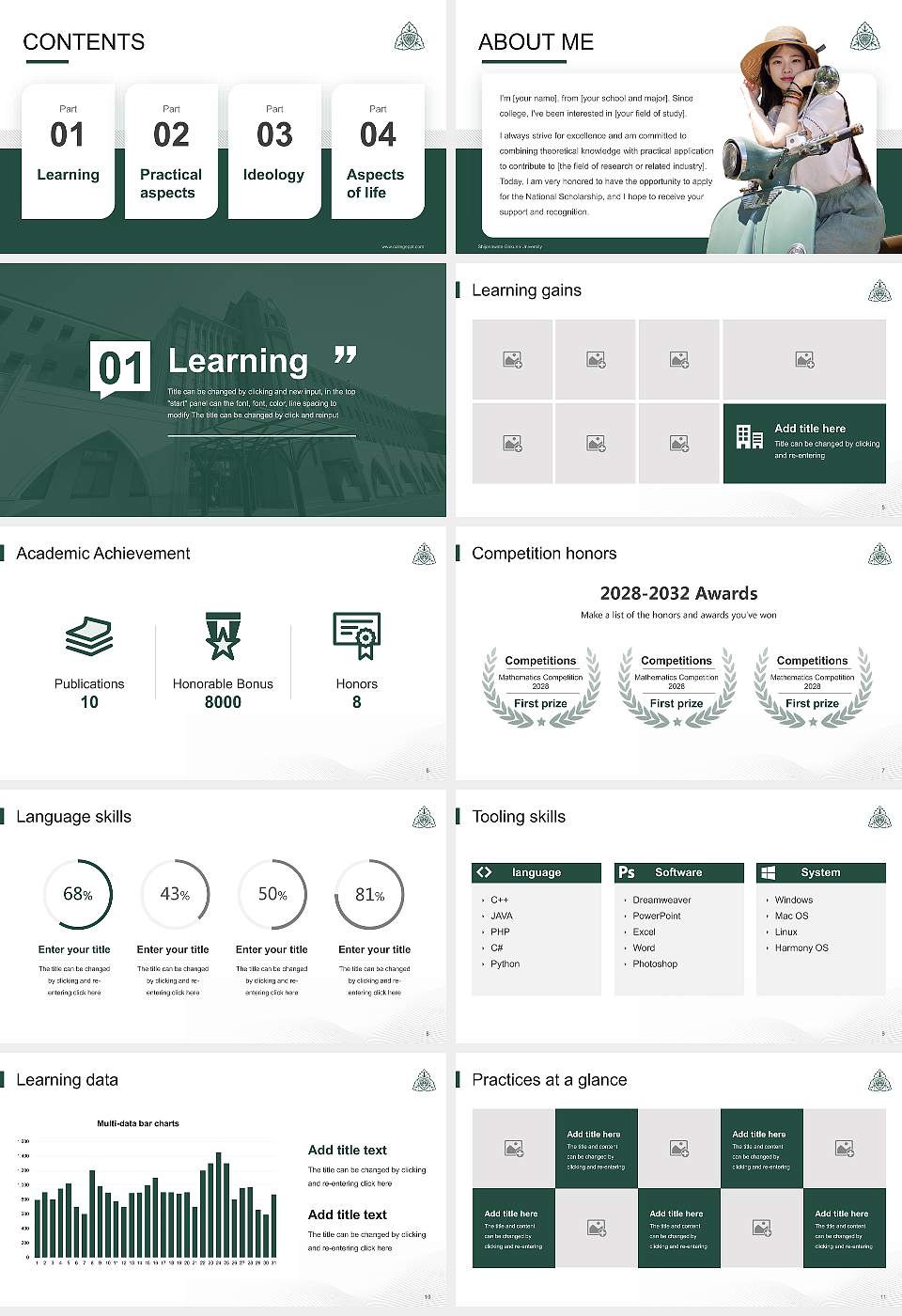 Shijonawate Gakuen University National Scholarship Defense PPT Template16:9 ratio PPT effect preview image2