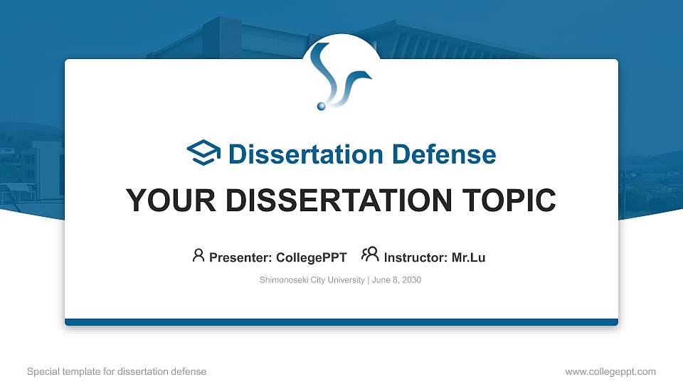 Shimonoseki City University Graduation Thesis Defense PPT Template16:9 ratio PPT effect preview image