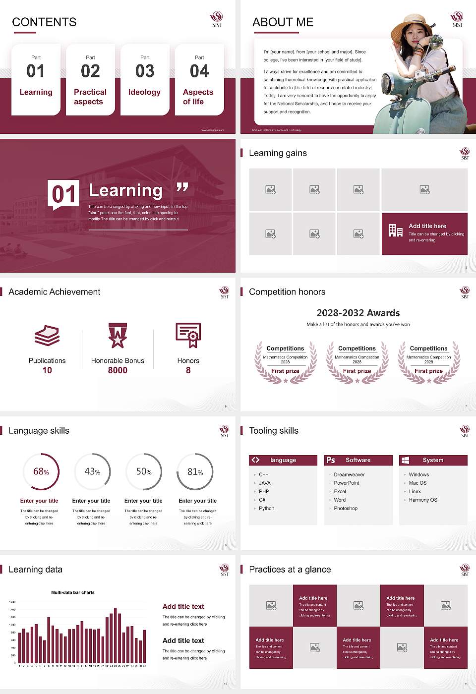 Shizuoka Institute of Science and Technology National Scholarship Defense PPT Template16:9 ratio PPT effect preview image2
