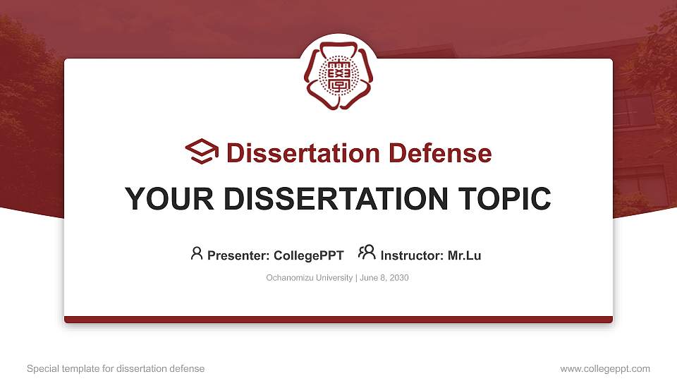 Ochanomizu University Graduation Thesis Defense PPT Template16:9 ratio PPT effect preview image