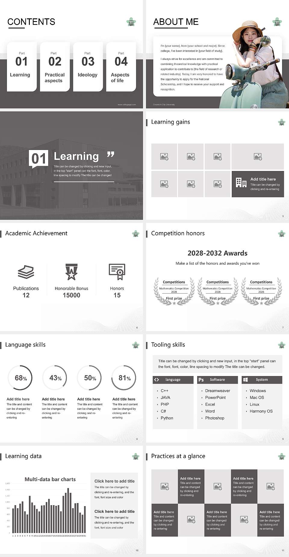 Onomichi City University National Scholarship Defense PPT Template4:3 ratio PPT effect preview image2