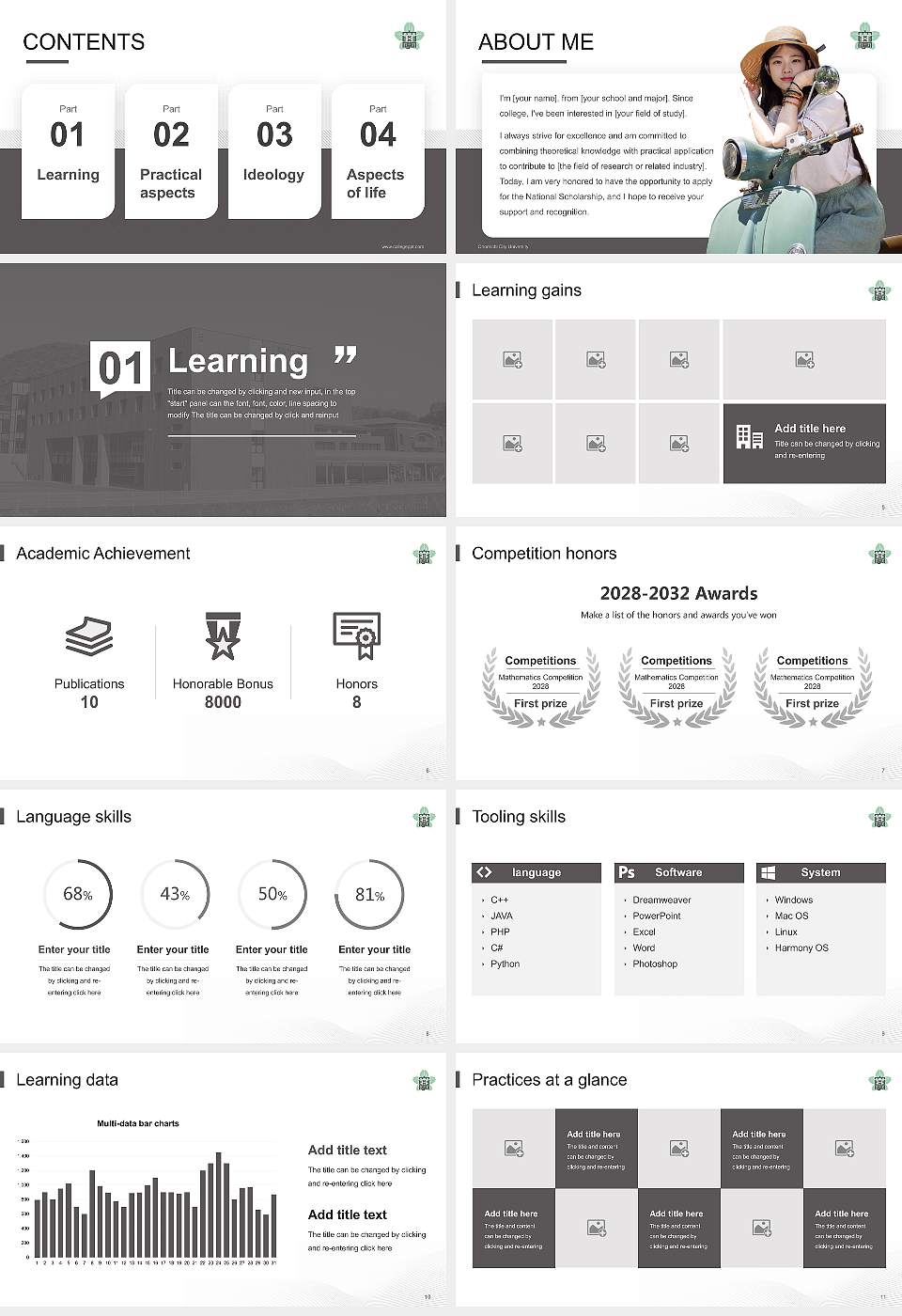Onomichi City University National Scholarship Defense PPT Template16:9 ratio PPT effect preview image2
