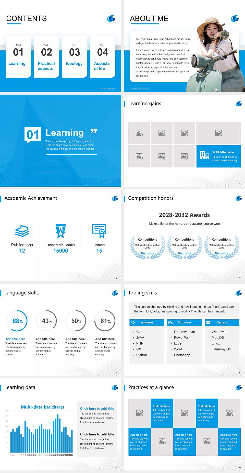 Otemon Gakuin University National Scholarship Defense PPT Template4:3 ratio PPT effect preview image2