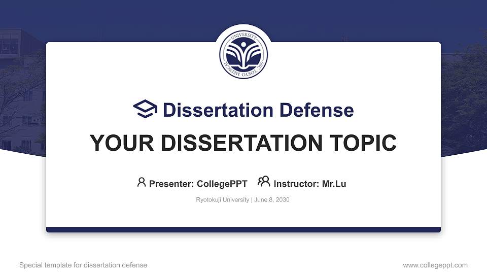 Ryotokuji University Graduation Thesis Defense PPT Template16:9 ratio PPT effect preview image1