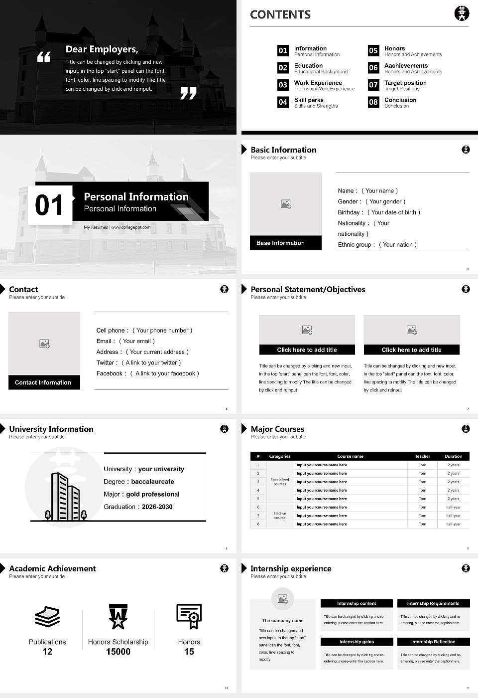Osaka University of Arts Resume PPT Template16:9 ratio PPT effect preview image2