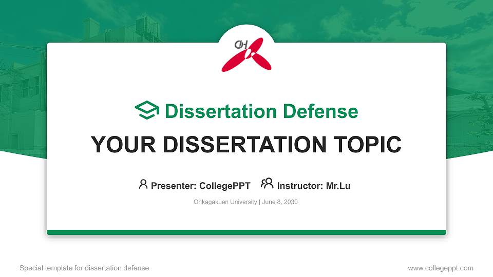 Ohkagakuen University Graduation Thesis Defense PPT Template16:9 ratio PPT effect preview image