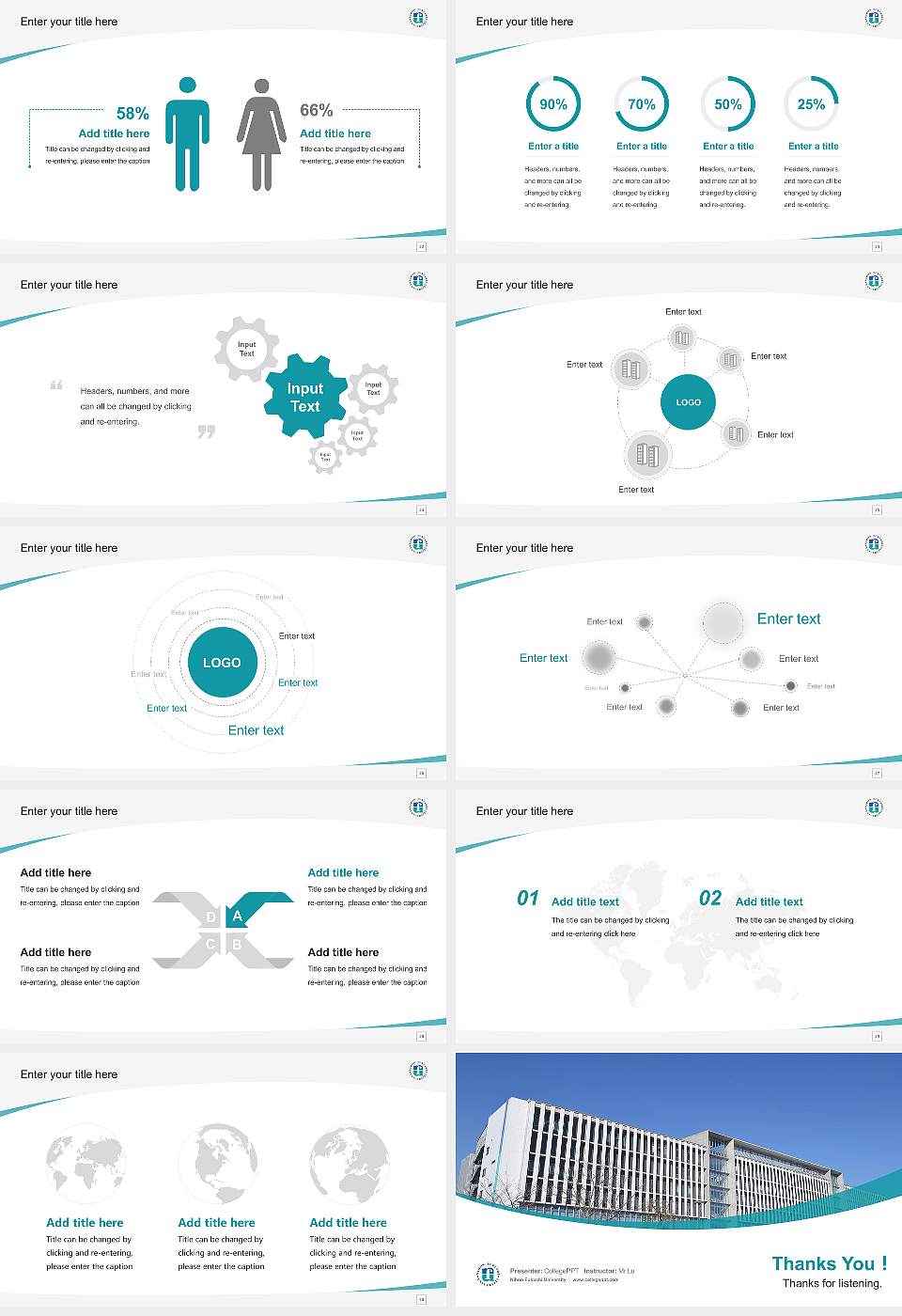 Nihon Fukushi University Course/Courseware Creation PPT Template16:9 ratio PPT effect preview image4