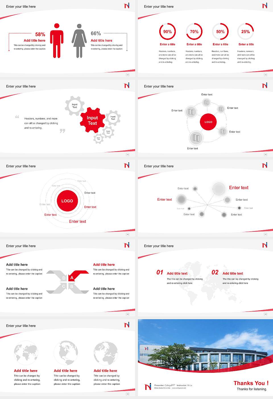 Nihon Bunka University Course/Courseware Creation PPT Template16:9 ratio PPT effect preview image4
