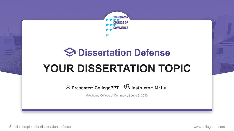 Yokohama College of Commerce Graduation Thesis Defense PPT Template16:9 ratio PPT effect preview image