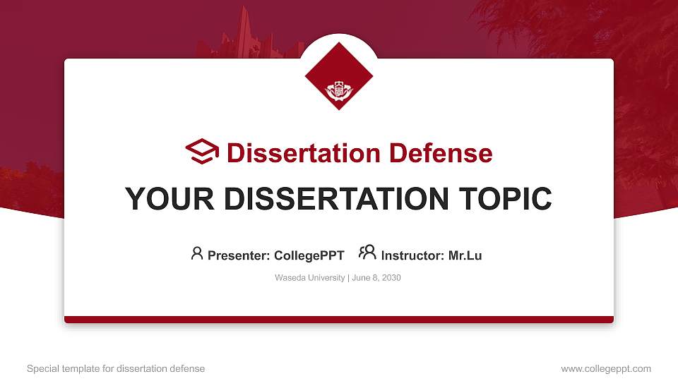 Waseda University Graduation Thesis Defense PPT Template16:9 ratio PPT effect preview image