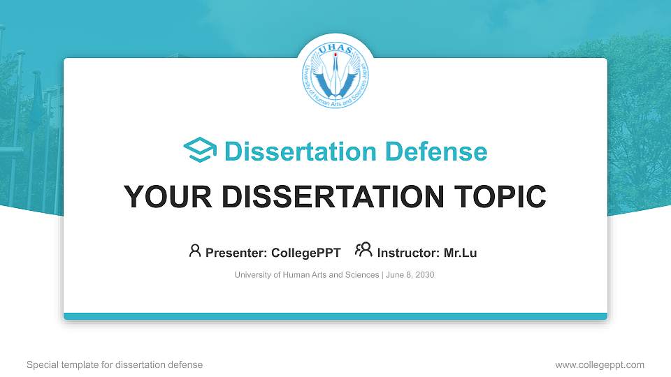 University of Human Arts and Sciences Graduation Thesis Defense PPT Template16:9 ratio PPT effect preview image