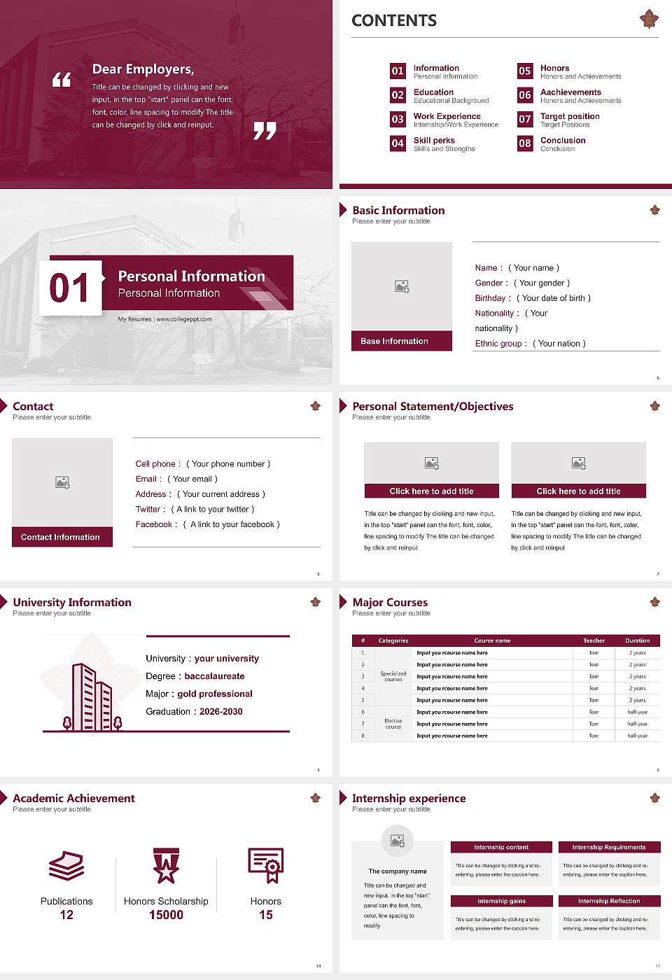 Toyo Eiwa University Resume PPT Template16:9 ratio PPT effect preview image2