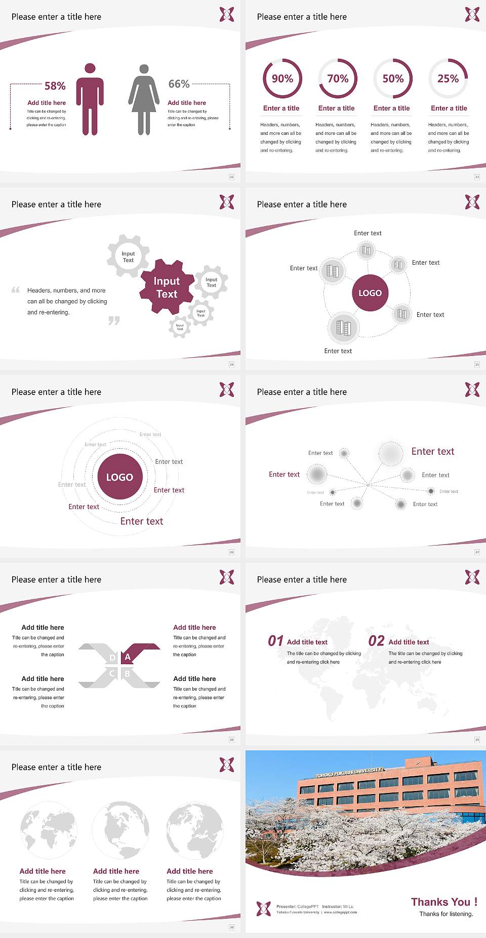 Tohoku Fukushi University Course/Courseware Creation PPT Template4:3 ratio PPT effect preview image4