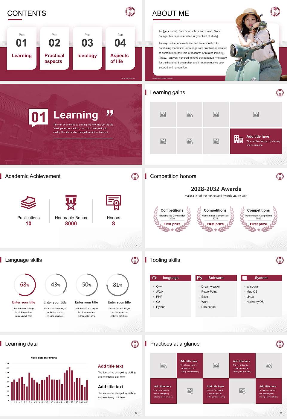 Tezukayama Gakuin University National Scholarship Defense PPT Template16:9 ratio PPT effect preview image2