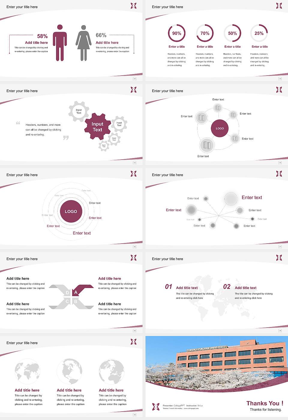 Tohoku Fukushi University Course/Courseware Creation PPT Template16:9 ratio PPT effect preview image4