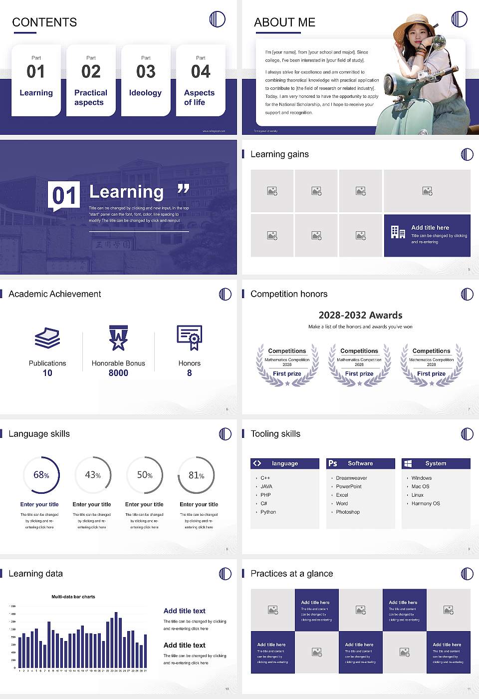 Tamagawa University National Scholarship Defense PPT Template16:9 ratio PPT effect preview image2