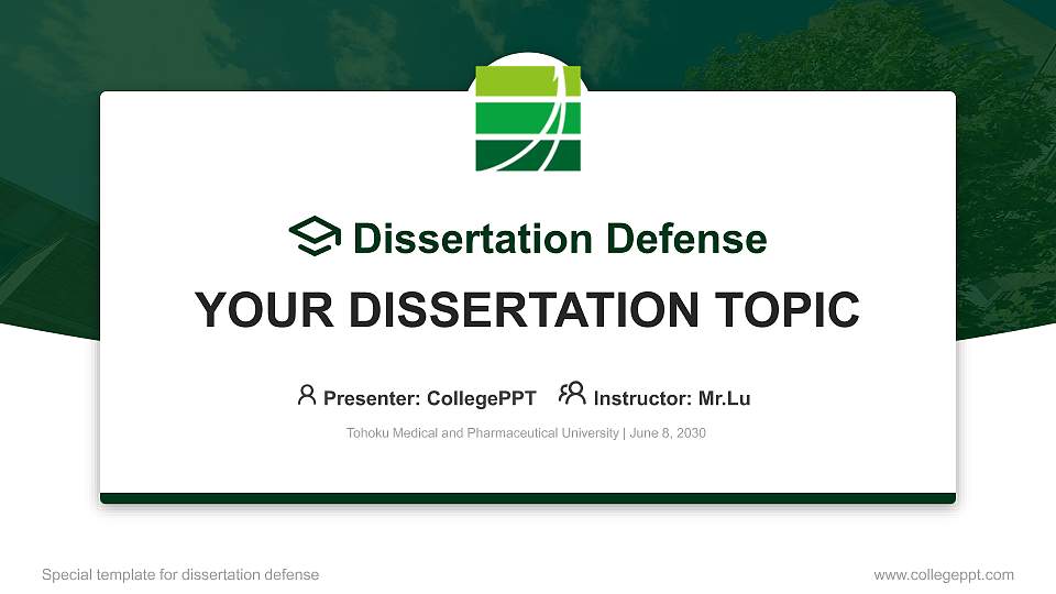 Tohoku Medical and Pharmaceutical University Graduation Thesis Defense PPT Template16:9 ratio PPT effect preview image
