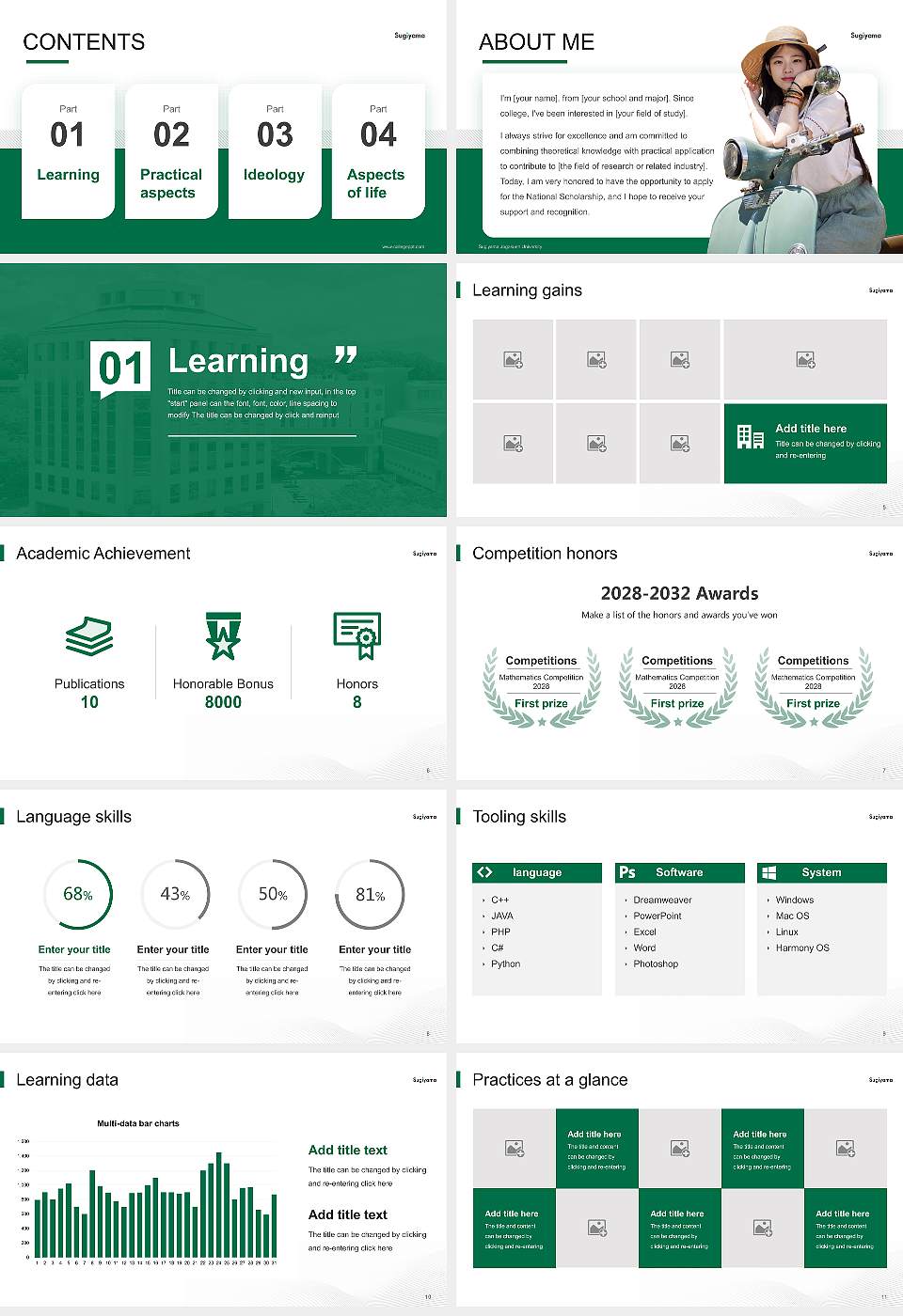 Sugiyama Jogakuen University National Scholarship Defense PPT Template16:9 ratio PPT effect preview image2