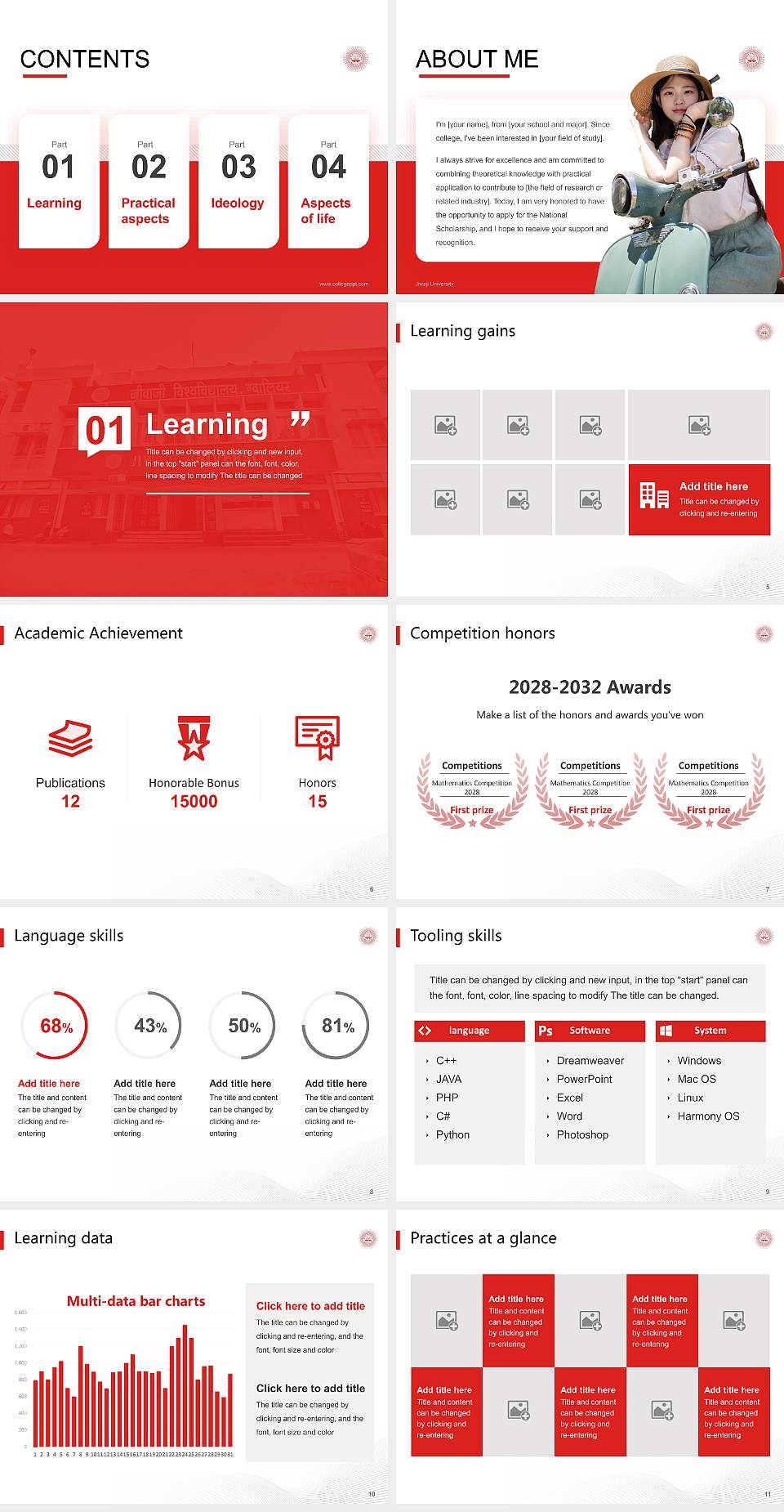 Jiwaji University National Scholarship Defense PPT Template4:3 ratio PPT effect preview image2