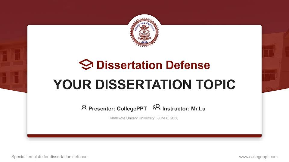 Khallikote Unitary University Graduation Thesis Defense PPT Template16:9 ratio PPT effect preview image