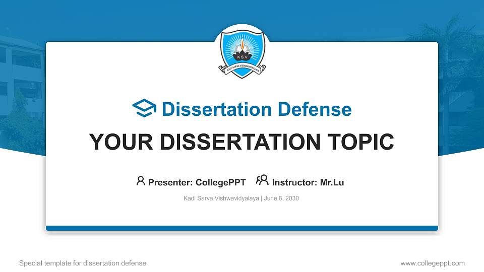 Kadi Sarva Vishwavidyalaya Graduation Thesis Defense PPT Template16:9 ratio PPT effect preview image