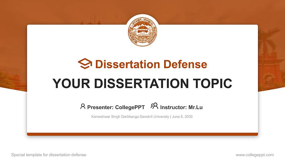 Kameshwar Singh Darbhanga Sanskrit University Graduation Thesis Defense PPT Template16:9 ratio PPT effect preview image